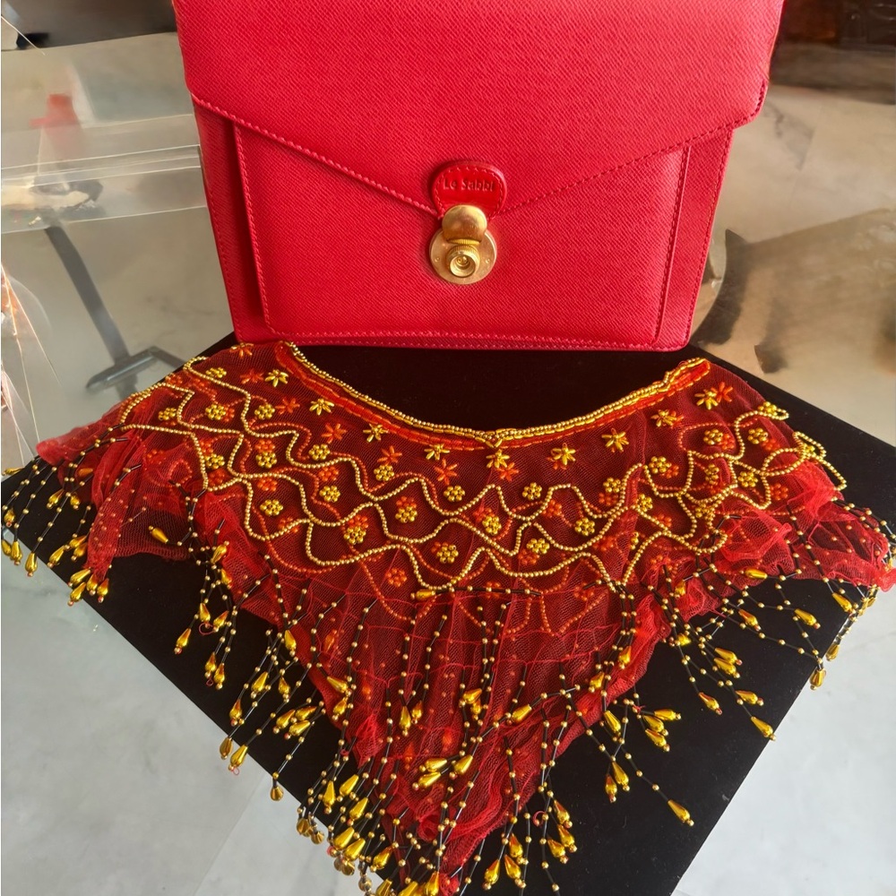 Vintage Le Sabbi handbag and Silk Beaded Collar Shawl